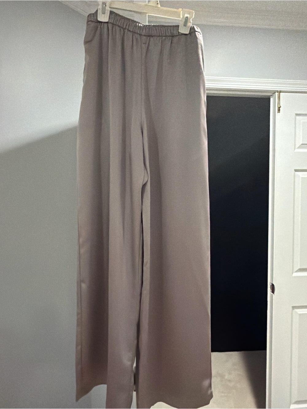 Uniqlo Light Taupe Wide-Leg Satin Pants